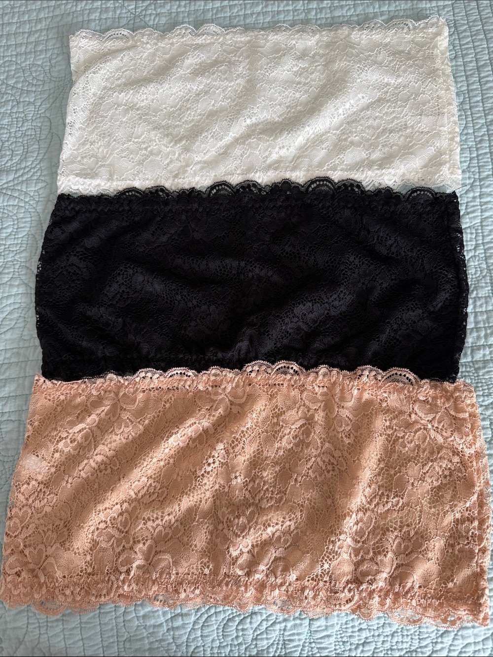Lace Bandeau Trio - White, Black & Blush